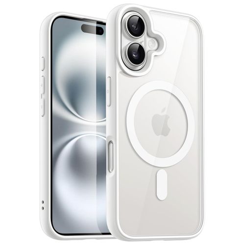 Magnetic Case for iPhone 16 6.1-Inch Compatible with MagSafe, Shockproof Phone Bumper Cover, Solid Color Matte TPU Frame, Anti-Scratch Clear Back - White