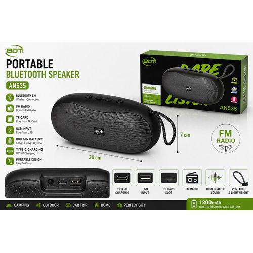 Portable Bluetooth Speaker with FM Radio, USB, TF Card & Type-C Charging