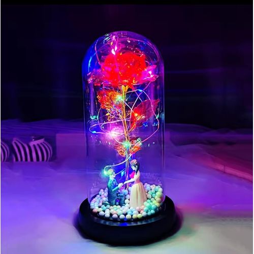 Artificial Rose Galaxy Rose Colorful LED Glass Rose Flower for Mother's Day Valentine's Day Wedding Anniversary Birthday Gifts for All Girls (Red, Black)