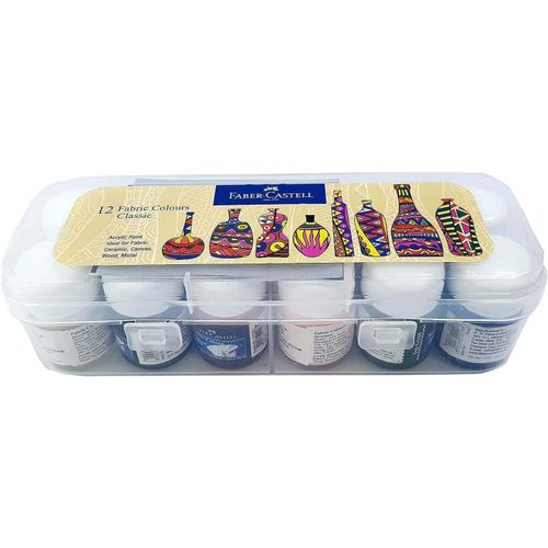 الوان قماش 12*10 مل في علبة بلاستيكية من فابر كاستل، متنوعة، 10.0 ملليلتر