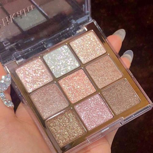 9-Color Glitter Eyeshadow Palette – Gold & Rose Champagne Shades