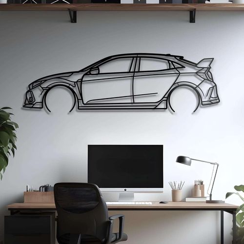Giftaty JDM Vehicle Silhouette Wall Art – Automotive Decor for Garage, Man Cave, Office & Home – Wall art, office, home, room creative decor, framed posters (2017 Civic Type R FK8, XS)