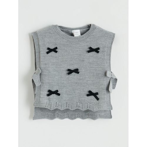 Crew Neck Bow Girl's Knitwear Sweater Vest