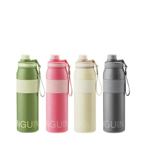 Vacuum-insulated stainless steel sports water bottle with a handle