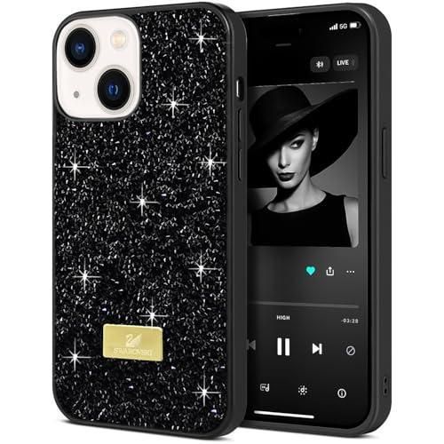ten.tech Case For iPhone 13/iPhone 14 Case Glitter, Sparkle Diamond Crystal Bling Case with Bling, Ultra Thin Lightweight Full Body Shockproof Anti-Scratch Protective Cover (Black)