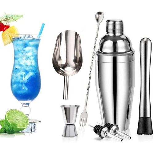 Cocktail Shaker Set,7-Piece Mixology Kit with Stainless Steel Shaker, Jigger, Pourers, Strainer, Muddler, Bar Spoon & Ice Scoop