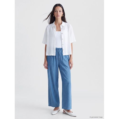 Elastic Waist Wideleg Jean