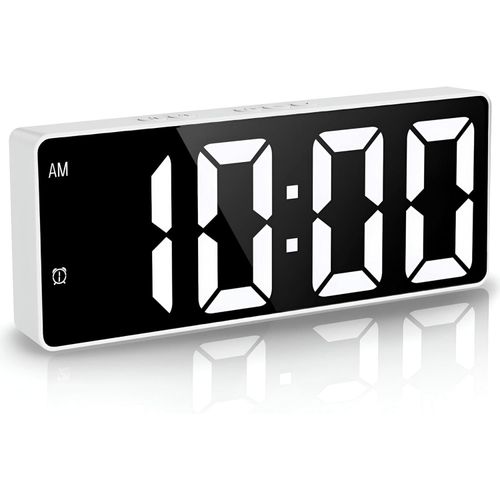 Digital Clock - Silent LED Alarm Clock for Bedroom Elegant Electronic Desktop Clock with Large White Display Easy Snooze Function and Adjustable Brightness for Light Sleepers