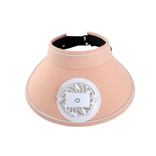 USB Sun Visor Hat with Cooling Fan-Peach