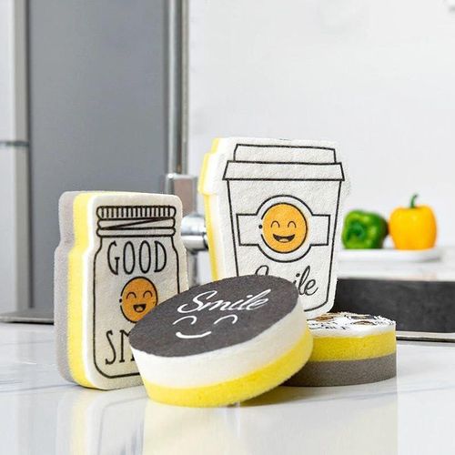 اسفنجة سمايل متعددة الاستخدامات، مناسبة لتنظيف الأطباق واستحمام الأطفال، ثلاث وحدات عالية الجودة