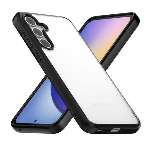 Slim, durable, shockproof case with camera lens protector for Samsung Galaxy A15 4G, black color, silicone, TPU, carbon fiber plastic