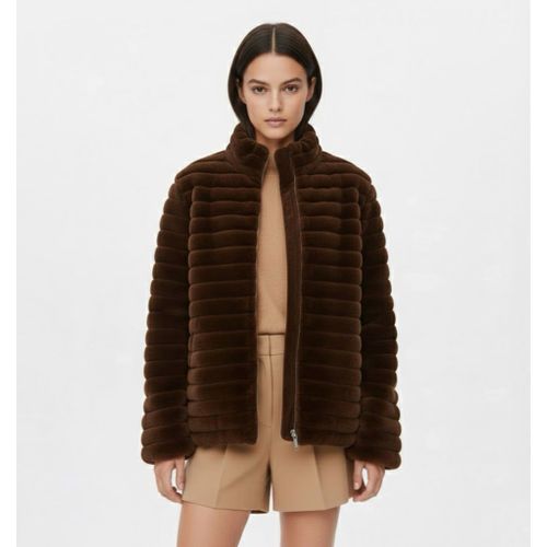 Ribbed Faux Fur High-Neck Jacket