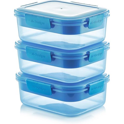 Fresco Lunch Box 2.1L - Pack of 3 - BPA Free, Microwave Safe, Dishwasher Safe, Food Safe, Stackable - Blue