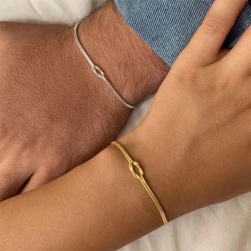 Matching Bracelets for Couples Dainty Gold Silver Love Knot Bracelet Stainless Steel 18K Gold Plated Herringbone Chain Relationship Jewelry Gifts Love