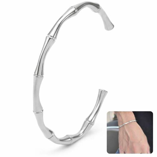 سوار (أسورة) للجنسين بتصميم جذع الخيزران العصري - ستانلس ستيل عالي الجودة - مقاوم للصدأ، فضي