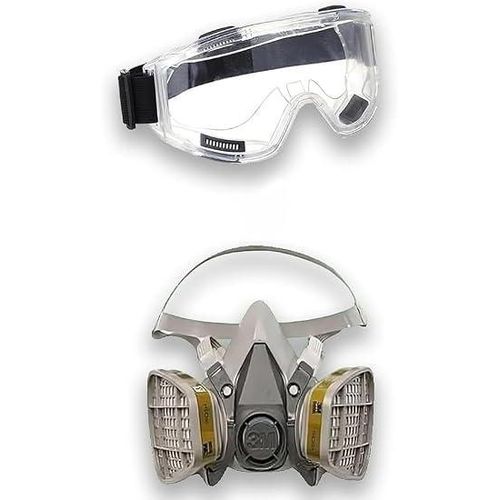 American-made 3M mask and safety goggles.