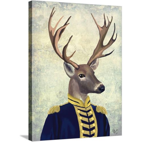 ART.COM Stretched Canvas Print Captain Deer by Fab Funky, 24 x 32