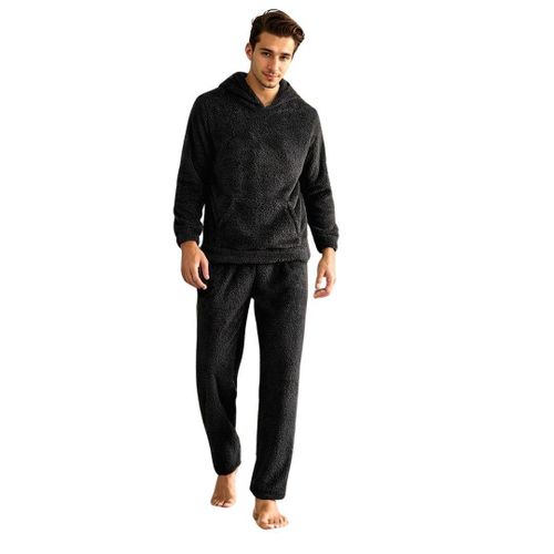 Men's Fleece Hooded Pajama Set - Dark Grey