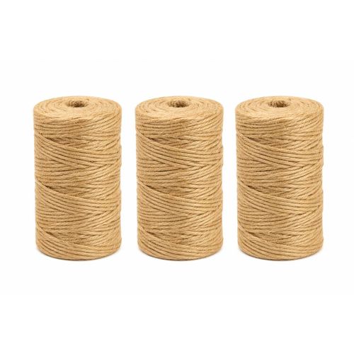Natural Jute Twine Rope 984 Feet - 3 Ply Jute String for Crafts, Gardening & Gift Wrapping - Pack of 3