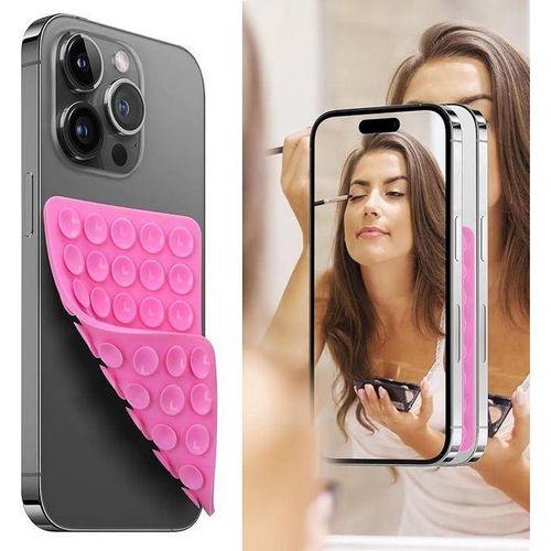 Dual-Sided Suction Cup Phone Holder for iPhone, Android, iPad, Tablet, Hands-Free Silicone Phone Stand, Selfie Mirror Mount and More with Large 40-Pin Mounting AreaRose Pink