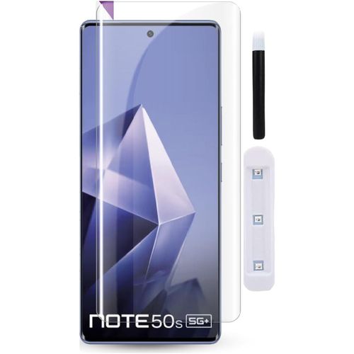 شاشة حماية شفافة لموبايل انفينيكس نوت 50S شبكة الجيل الخامس 5G من الزجاج المقوى المعالج بالأشعة فوق البنفسجية كاملة التغطية وحساسة للمس ومتوافقة مع مستشعر بصمة الإصبع وعالية الدقة HD