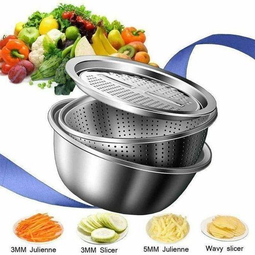 3-in-1 Mixer, Grater, and Strainer - Multifunctional Stainless Steel Kitchen Tool in Silver