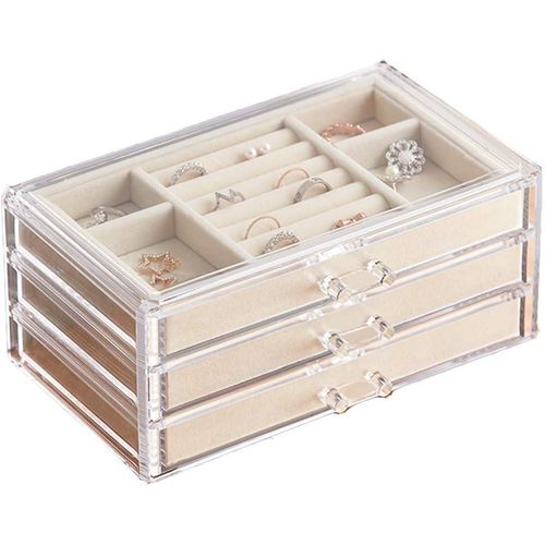 Acrylic Jewelry Organizer Box with 3 Drawers Clear Jewelry Boxes for Women Earring Rings Bangle Bracelet and Necklace Holder Storage Velvet Jewelry Display Case