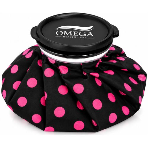 Omega Health Care Reusable Ice & Warm Water Bag for Hot & Cold Therapy, Leak-Resistant with Soft Fabric Cover, Pink Polka Dot