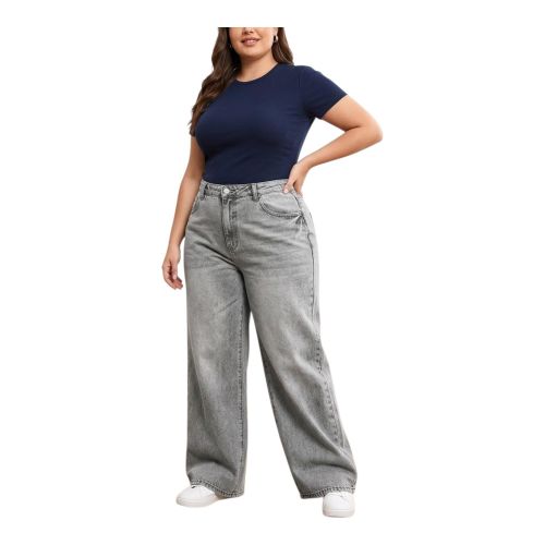 Women's Wide Leg Jeans Plus Size – High Waist and Wide Legs in Gray