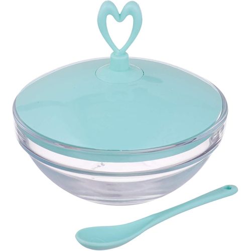 Glass Sugar Pot with Cover and Spoon, 12 cm - Green