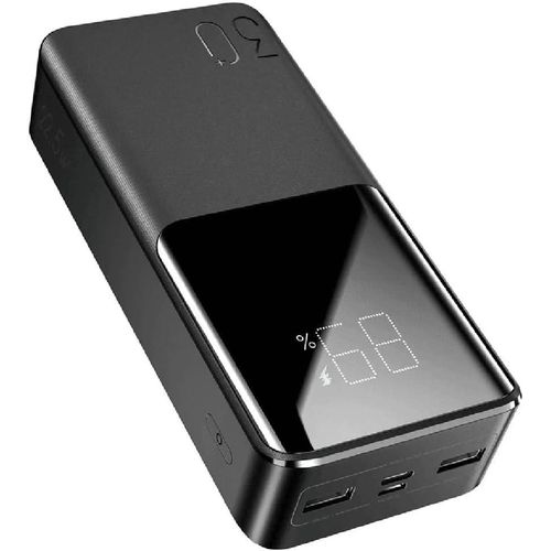 JR-QP193 30000mAh 22.5W Power Bank Black 2 Inputs 3 Outputs Charge 3 Devices Simultaneously LCD Display USB-C USB-A Fast Portable Charger for iPhone, Samsung Tablets
