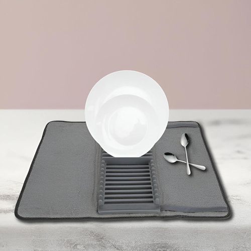 Dish Towel - Highly absorbent dish drying mat with detachable drainer rack, practical kitchen accessory that ensures spotless, streak-free drying and efficient countertop protection from moisture