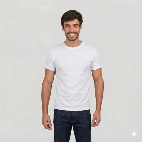 Dice Men's Basic Crew Neck T-Shirt, Slim Fit, Short Sleeve, Cotton Lycra - White