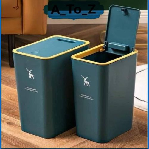 Garbage Can with Press Top, Unique Trash Can , H.Quality Plastic Trash Bin(green)