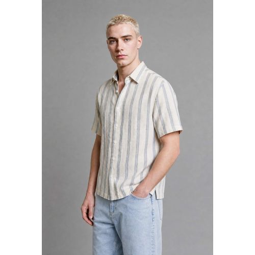 Boxy Fit Woven Striped Short Sleeve Shirt
