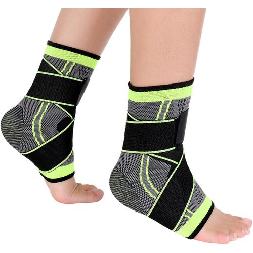 This two-piece ankle support set includes elastic compression socks for ankle support with an adjustable strap, providing recovery from injuries and joint pain, arch support, foot stabilization, prevention of ankle sprains, and more.