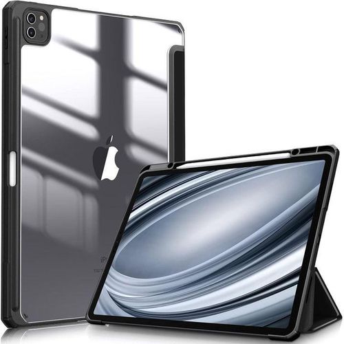 Case for iPad Pro 12.9-inch 6th-5th-4th-3rd Generation 2022-2021-2020-2018 - Pencil Storage Pocket, Shockproof Clear Back Cover, Black