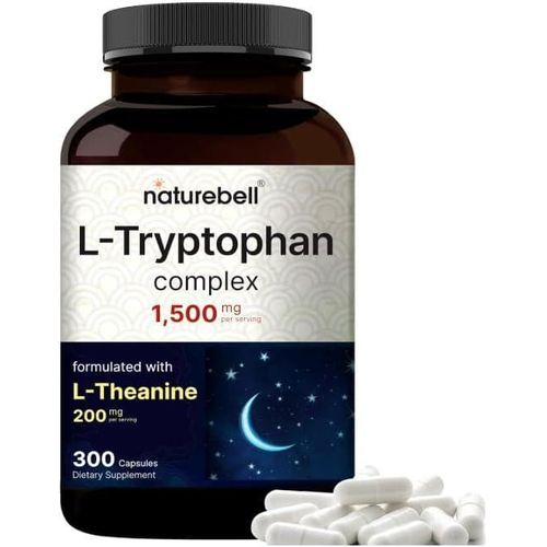L-Tryptophan 1500mg with L-Theanine 200mg ,300 Capsules, Premium Amino Acid Complex