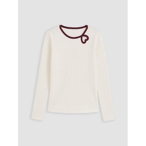 Crew Neck Heart Detailed Girl's Knitwear T-Shirt