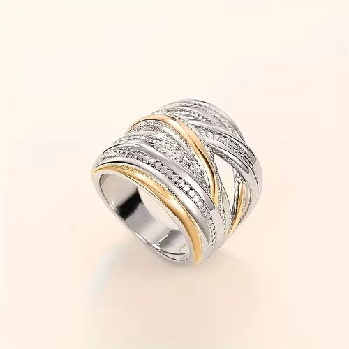 Multi-Layer Silver Hoop Ring with Cubic Zirconia, Copper