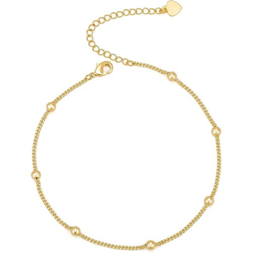 POTESSA Girls, Women's Anklets for 18k Gold Plated Satellite Beaded Curb Ball Chain Adjustable Foot Ankle Bracelet