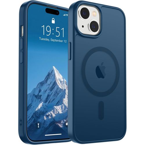 Magnetic for iPhone 15 Case (Compatible with MagSafe) (Military Grade Drop Protection) Slim Translucent Matte Shockproof with Anti-Fingerprint Phone Case, Deep Blue