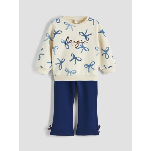 Bow Printed Girl's Sweatshirt And Leggings Set