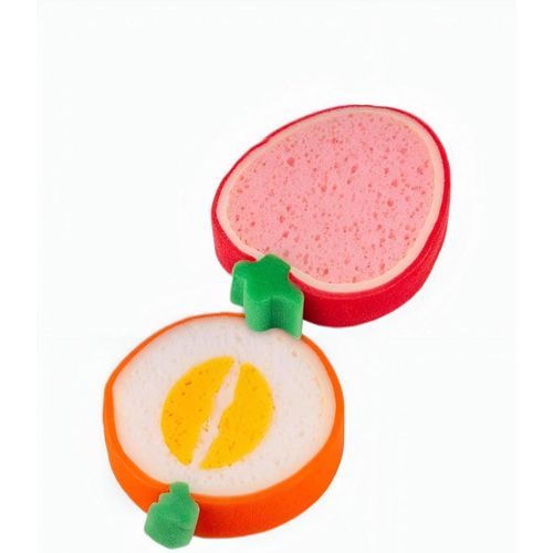 ليفة استحمام - إسفنجة استحمام بشكل فاكهة رائعة للأطفال يتضمن 4 إسفنجات ناعمة وفرش تقشير للعناية الفعالة بالبشرة وإضفاء المرح على وقت الاستحمام عبوة من 2