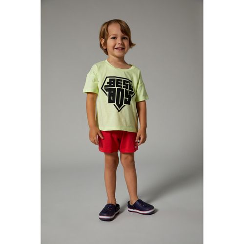 Regular Fit Slogan Elastic Band Shorts - Red
