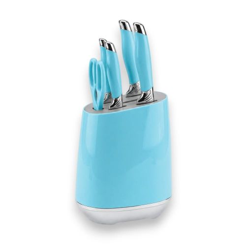 Modern Knife Set with Ergonomic Handles & Integrated Sharpener 6 Pieces - Light Blue - A210-186