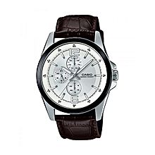 MTP-E306L-7ADF Leather Watch - Silver