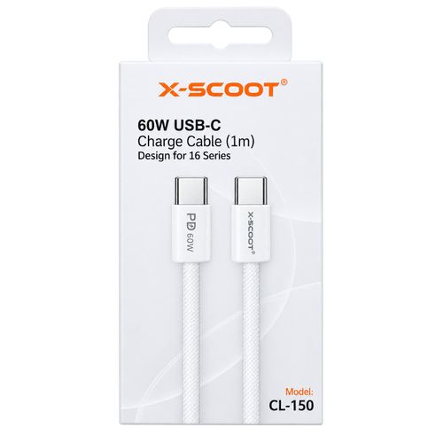 X-SCOOT Fast Charging Cable 60W, USB Type-C Durable High-Speed Data Sync Cord, Reliable Transfer for Android Phones, Tablets, Laptops, USB-C Devices – 1m