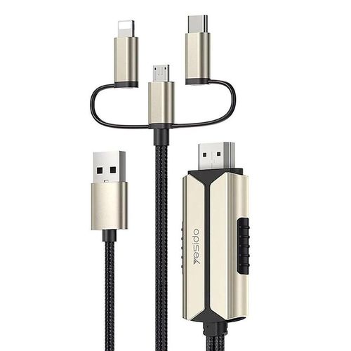 HM14 Adapter 3 in 1 Cable 2M - USB-C, Micro USB, Lightning to HDMI 4K, Universal and Stable Connection with Multiple Devices