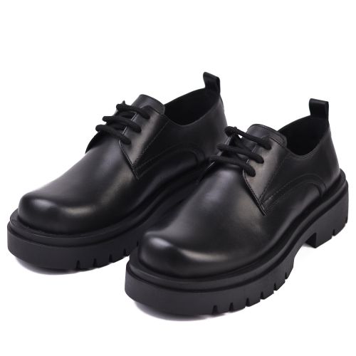 Men's lightweight genuine leather shoes with a lightweight foam sole - durable adhesive - black color